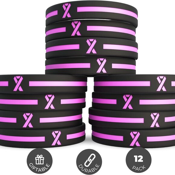 Silicone Awareness Bracelets 12-Pack Unisex 8 Inch Pink & Teal Wristbands - Picture 1 of 6